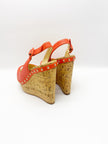 Unused. Christian Louboutin Monico Slingback Cork Platform Wedge Flame/Gold. 39|17846