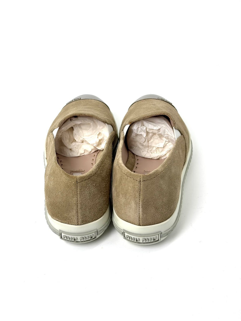 Brand New. Miu Miu Slip On Suede Beige. 37|7339