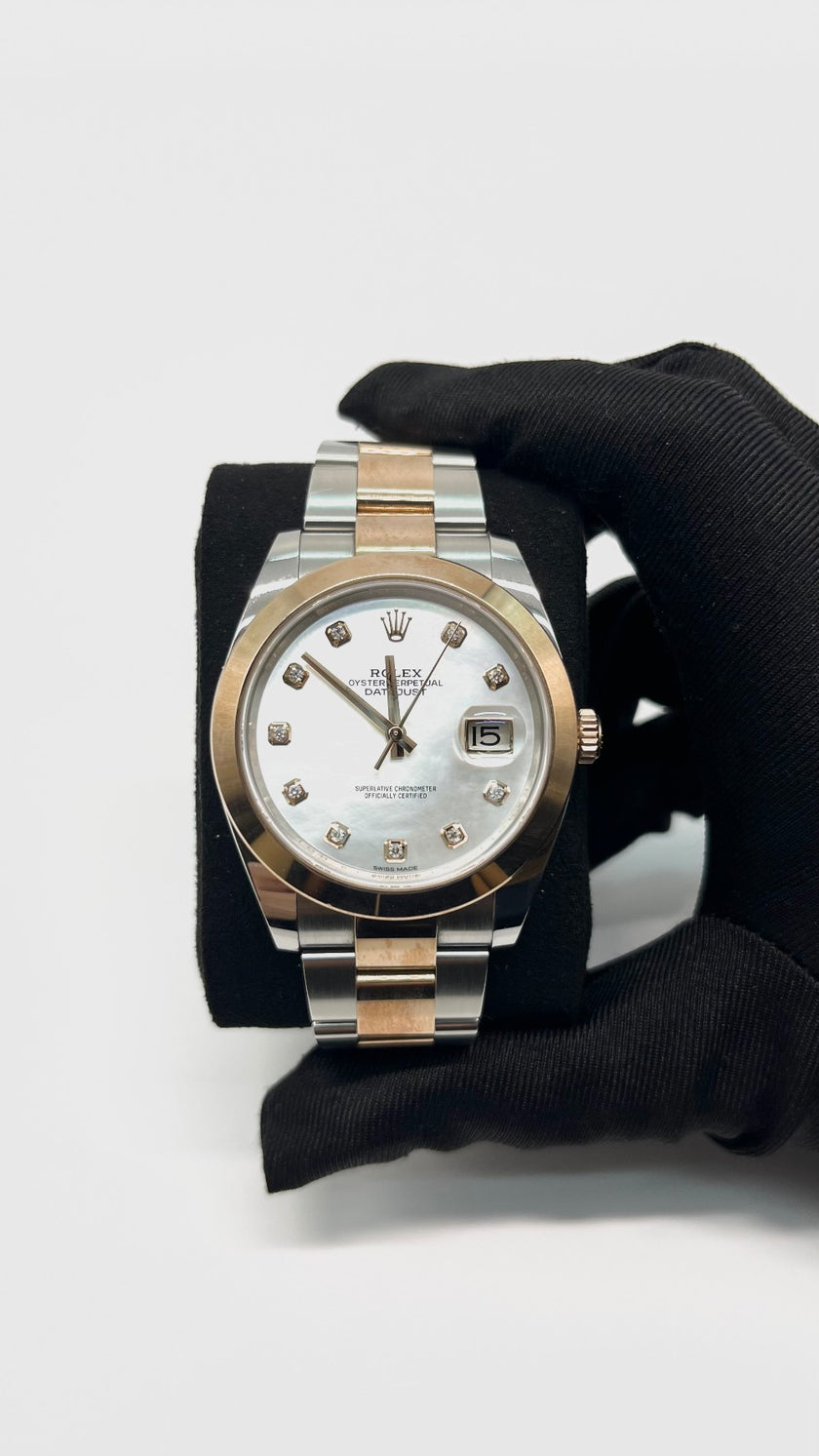 Preowned. Rolex Datejust 41 MOP Dial With Diamonds Two Tone RG/Steel Oyster 2018 41mm 12.5 links|14367