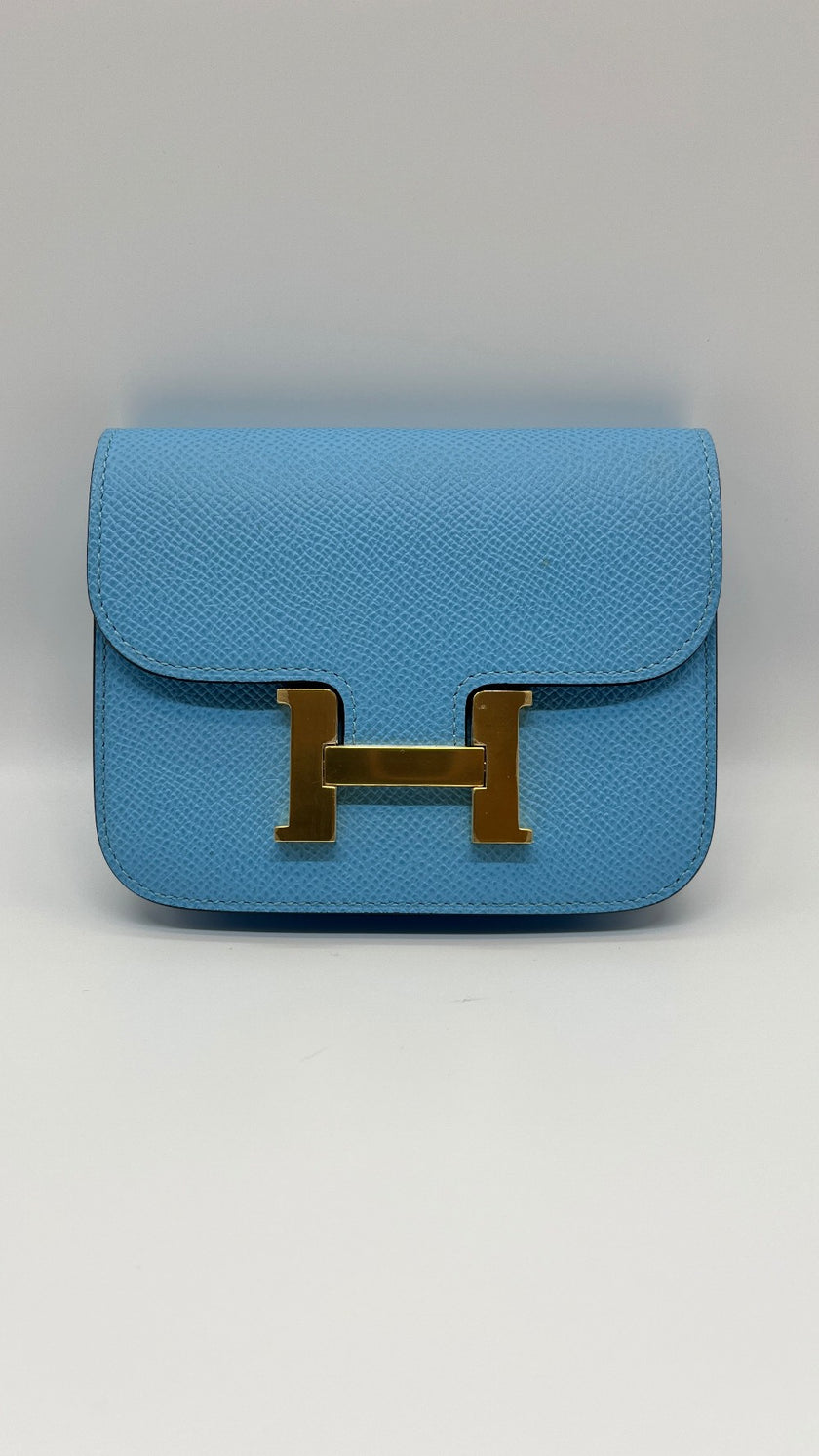 Brand New.Hermes Constance Slim Wallet Celeste GHW. BTY007BD|5394