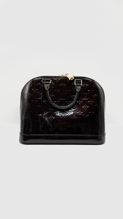 Preowned. LV Alma PM Amarante Monogram Venis Burgundy GHW. FL0181|14744