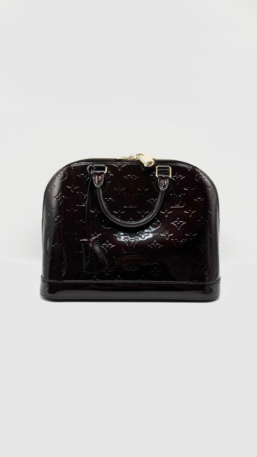 Preowned. LV Alma PM Amarante Monogram Venis Burgundy GHW. FL0181|14744