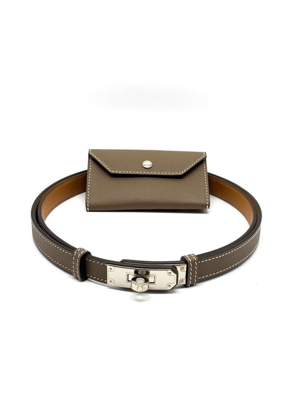 Brand New. Hermes Kelly Pocket Belt Etoupe PHW. UMI340IA|8887