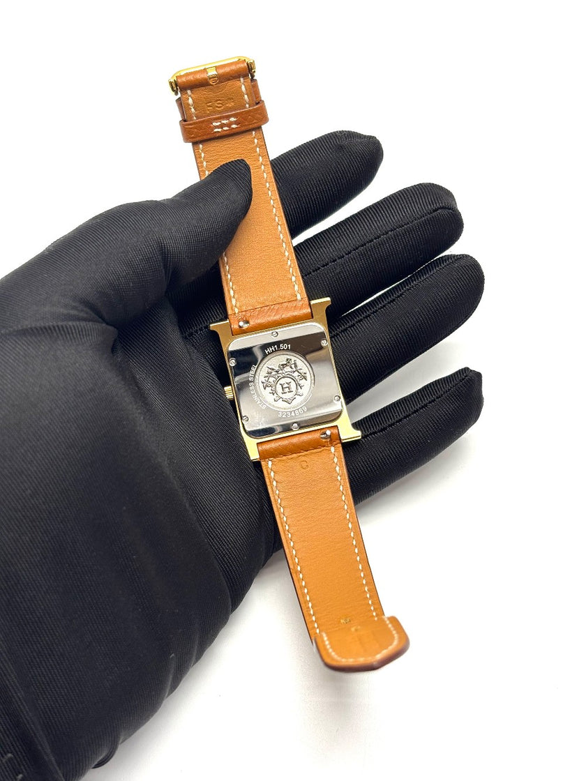 Preowned. Hermes Heure H White Dial YG. CF3MM32348|16868