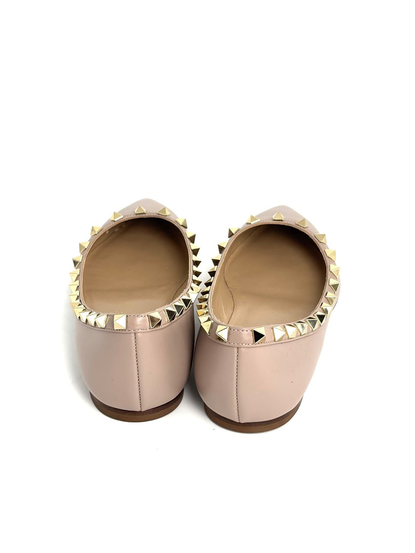 Preowned. Valentino Rockstud Ballet Flats Pale Pink 37|12360