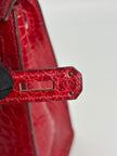 Preowned. Hermes Kelly 28 Rouge Cerise Porosus Crocodile GHW. circle Z|3397