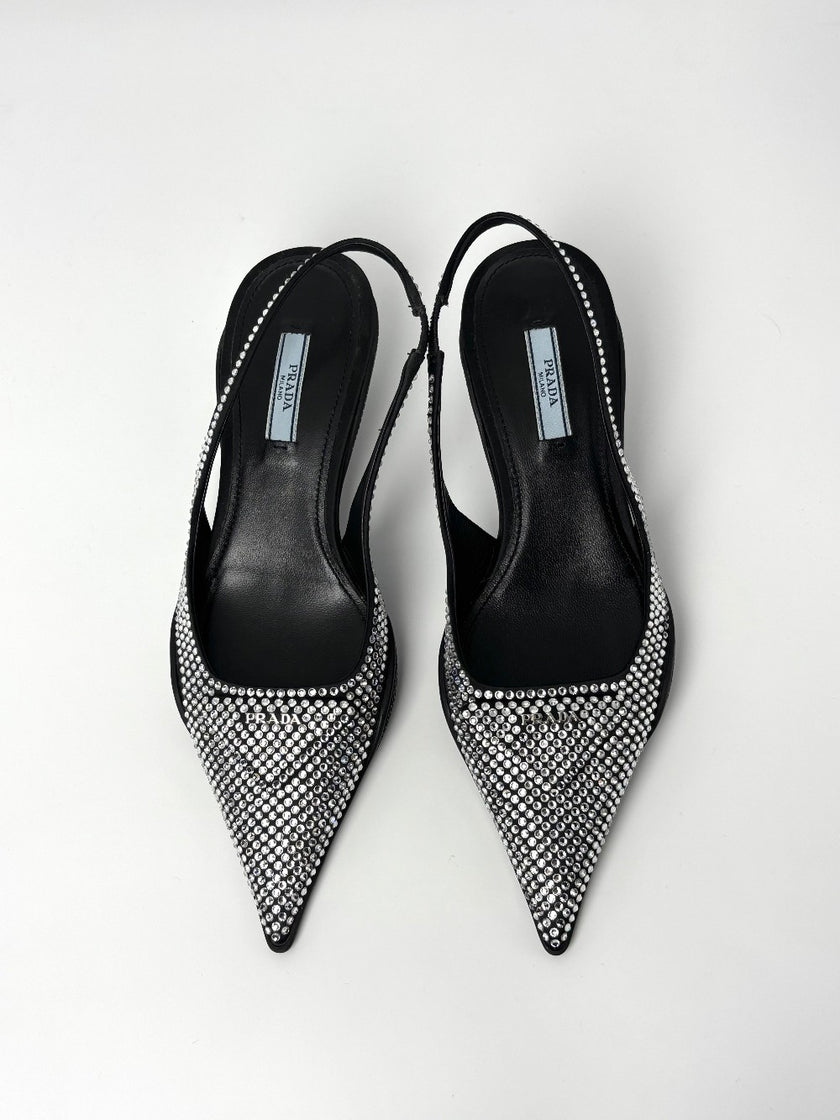 Unused. Prada Slingback Studded Black. 36.5|8950