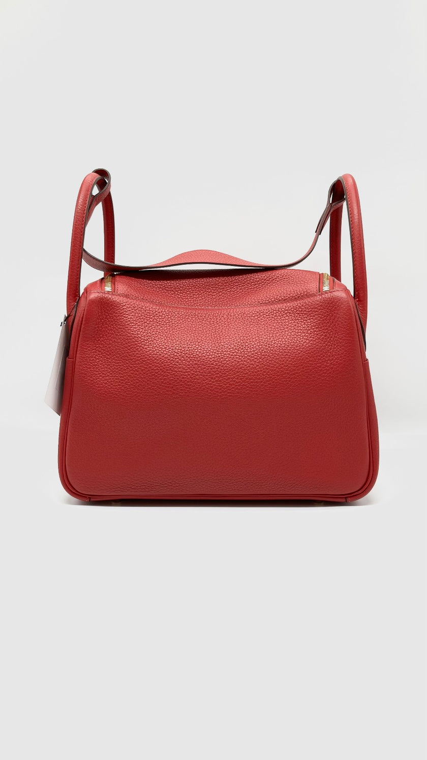 Like New. Hermes Lindy 30 Rouge Casaque Togo GHW. TNN005KA|5325