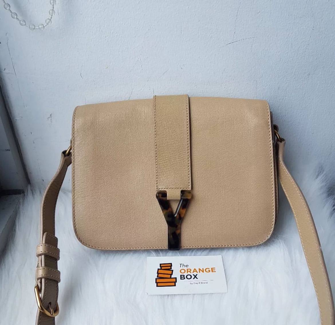 Yves Saint Laurent Y Ligne Shoulder Flap in Beige The Orange Box PH