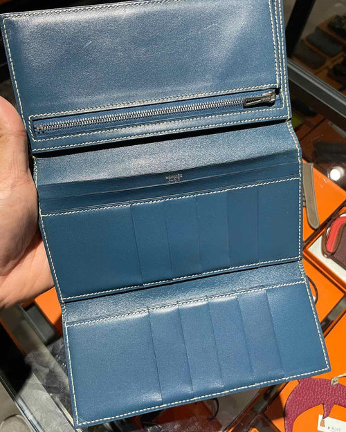 Hermes Citizen Twill Long Silk-in Bifold Long Wallet Blue Accessories