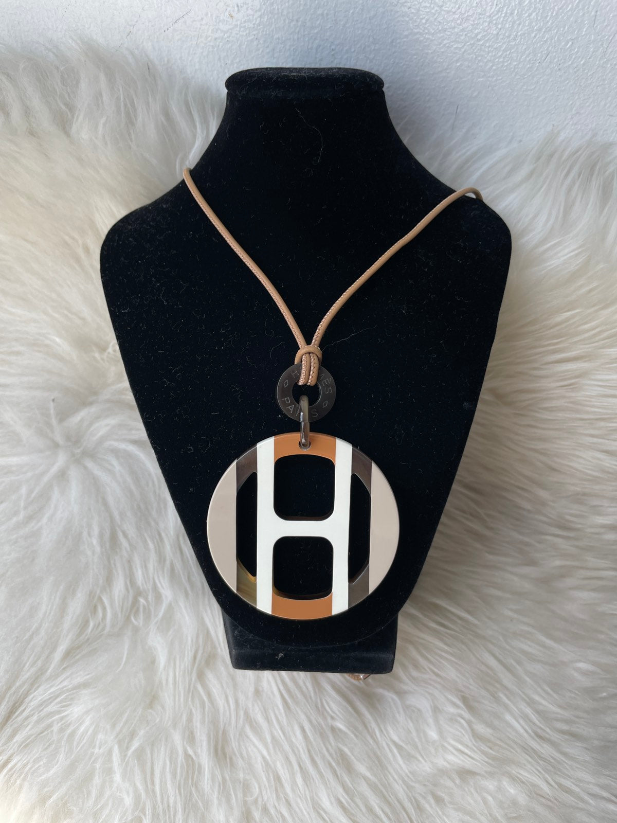 Hermes Buffalo Horn Necklace Pendant Gold Brown | Chairish